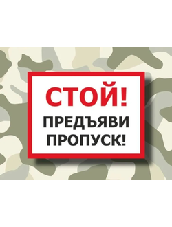 Табличка СТОЙ! Предъяви пропуск из пластика ПВХ 3 мм, размером 25х18,4 см