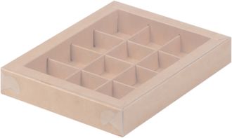 Коробка для 12 конфет с прозр. кр. (крафт), 190*150*30мм
