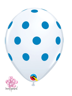 Шелк 11" Горошек голубой на белом