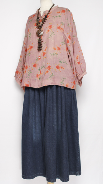 Рубашка Бохо "ПРОВАНС СТОЙКА РУКАВ 3\4" розовая до р.52