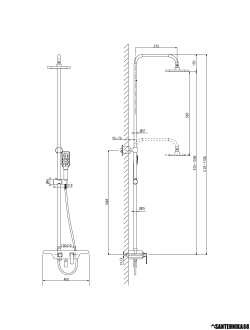 Смeситель для ванны и душа с регулируемой высотой стойки и верхней душевой лейкой Тропический дождь Lemark Tropic LM7006C