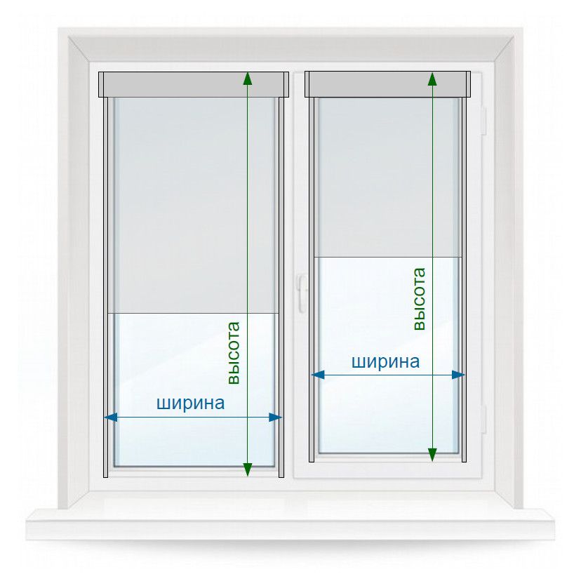 Схема по замеру рулонных штор UNI-2 при установке на пластиковые окна, рис 1