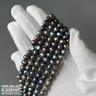 Жемчуг речной серо-радужный тонированный 6,2-7,7 мм, цена за нить 17 см