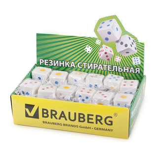 Ластик BRAUBERG "Game", 24х24х24 мм, белый, ассорти, 223605