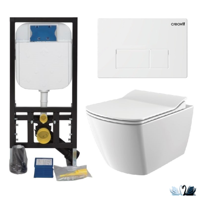 Унитаз CREAVIT Elegant Rim-Off EG321.00100 c инсталляцией - комплект с сиденьем микролифт, клавишей ARC (EG321-11CB00E-0000+GR5003.01+GP8001.00 + KC1103.01.0000E)