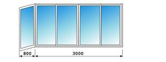 Остекление  Г-образного балкона шириной 3 метра, алюминиевыми окнами