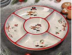 Менажница Новогодняя «Снеговик», 5 ячеек, 25,5×3,1 см