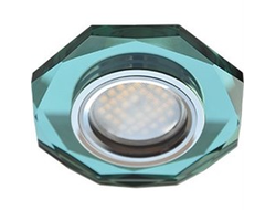 Ecola DL1652 MR16 GU5.3 св-к Стекло 8-угольник Изумруд/Хром 25x90 FR1652EFF