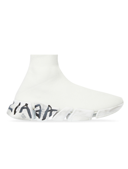 Balenciaga WOMEN'S SPEED 2.0 GRAFFITI RECYCLED KNIT TRAINERS IN WHITE белые женские