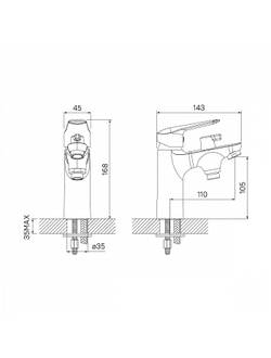 Смеситель на борт ванны на 1 отверстие с керамическим дивертором Iddis Torr TORSB10i07