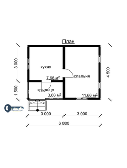 Д-09 ДАЧНЫЙ ДОМ ИЗ БРУСА: ГАБАРИТНЫЕ РАЗМЕРЫ: (6Х4.5М), ОБЩАЯ ПЛОЩАДЬ: 27М²