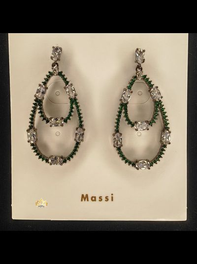 Изысканные серьги с изумрудными и белыми кристаллами на черном металле 4см