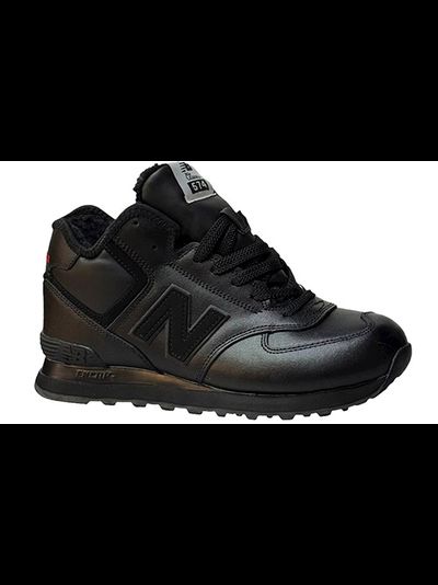 New Balance 574 leather Black  С Мехом
