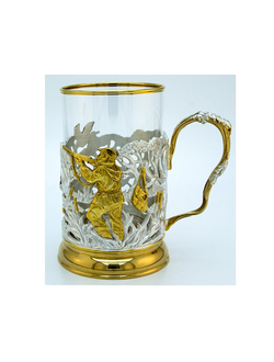 Подстаканник Охота на уток с позолотой