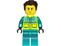 Paramedic - Male, Dark Turquoise and Neon Yellow Safety Vest, Legs with Silver Reflective Stripes, Dark Brown Hair, n/a (cty1724)