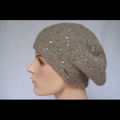 Вязаный женский берет с пайетками Vizio Италия 6917 ореховый фото