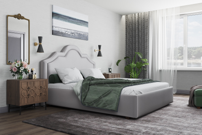 Кровать  двуспальная, MyCloud Ирис с подъемным механизмом, бельевым ящиком, мягкое изголовье, фигурная спинка