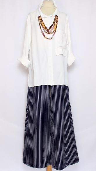 КОСТЮМ БРЮЧНЫЙ "БЛУЗА И БРЮКИ" синий р.50-56