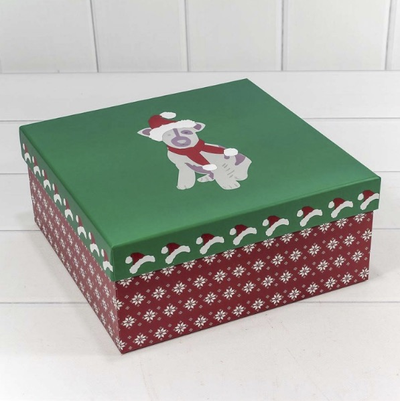 Коробка квадратная подарочная "Новый Год" (красная/зеленая), 26,5*26,5*12см