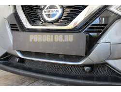 Защита радиатора Nissan Qashqai 2019- black низ с парктроником (2 части)