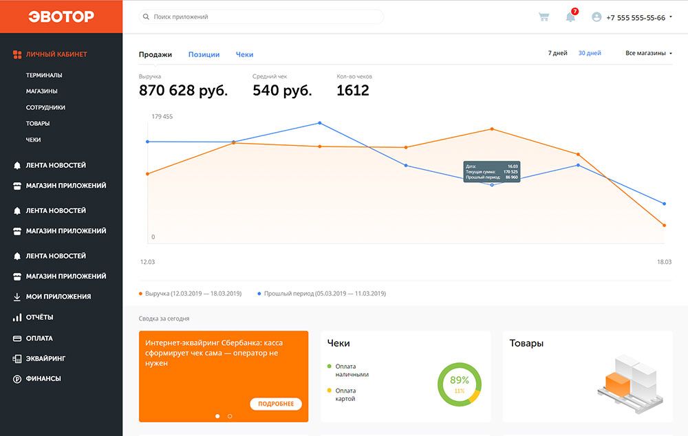 Личный кабинет Эвотор. Онлайн кассы Эвотор для малого бизнеса.