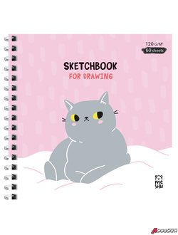 Скетчбук 60л., 150*150 MESHU "Серый комочек", на гребне, выб. лак, soft-touch, 120г/м2. MS_53034