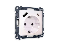 Розетка 2P+E с зарядкой 2USB A+C 20W Жемчуг - Ambrella Volt - ALFA