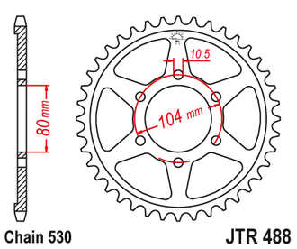 Звезда ведомая (44 зуб.) RK B6829-44 (Аналог: JTR488.44) для мотоциклов Kawasaki