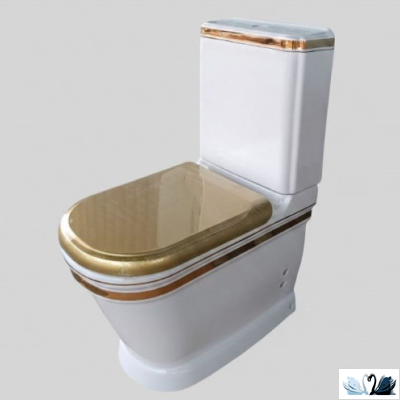 Унитаз Creavit Antik Gold AN360-11CB00E-AD00, с бачком AN410.A00, с золотой лентой, напольный приставной