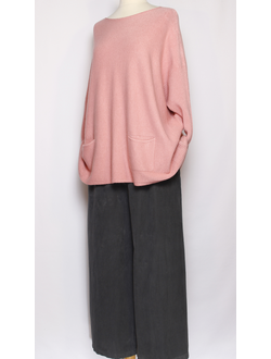 Джемпер кимоно "КАРМАНЫ" розовый, бежевый, хаки, шоколад, серый р.46-56