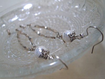 Длинные серьги "Льдинки дождя" с гранёным жемчугом