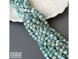 Ларимар кубик фри-форм 4-6,1х4,1-7,2 мм через бисер, цена за нить 19 см