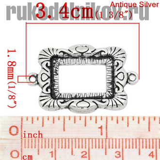 коннектор для бижутерии"Ажурная рамка", цвет-античное серебро