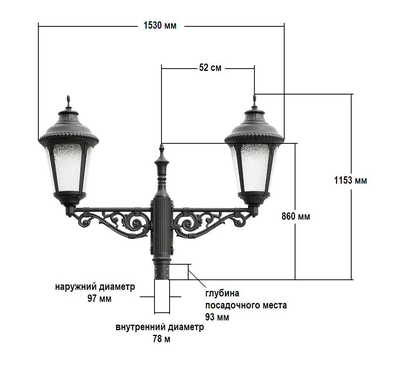 Светильник садово-парковый Munich2 (2 фонаря с опорой)