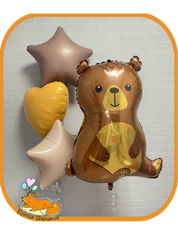 Медведь и букет из 3 шариков.