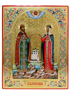 Петр и Феврония Муромские, Святые Чудотворцы. Рукописная икона. 22х28см.