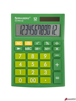Калькулятор настольный BRAUBERG ULTRA-12-GN (192×143 мм), 12 разрядов, двойное питание, ЗЕЛЕНЫЙ. 250493