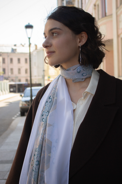 Палантин "Иней",  авторский принт, 50х180 см