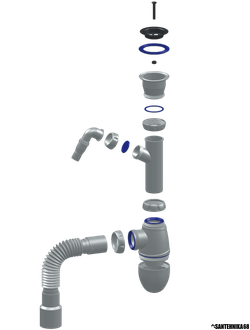 Cифон для мойки с отводом для стиральной машинки и прикручивающимся выпуском Unicorn В320V
