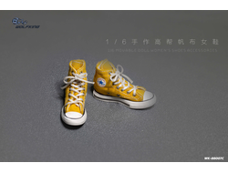 Женские кеды (желтые) 1/6 hand-made high-top canvas women's shoes (WK-88007C) - WOLFKING