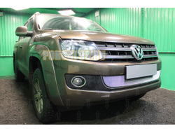 Защита радиатора Volkswagen Amarok 2010-2016 (с 3-мя горизонтальными ребрами жесткости) chrome