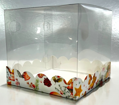 Коробка для торта с прозр. стен. (Елочные игрушки), 150*150*140мм