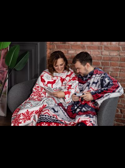 Плед с рукавами "Новогоднее утро" из микрофибры (велсофта)