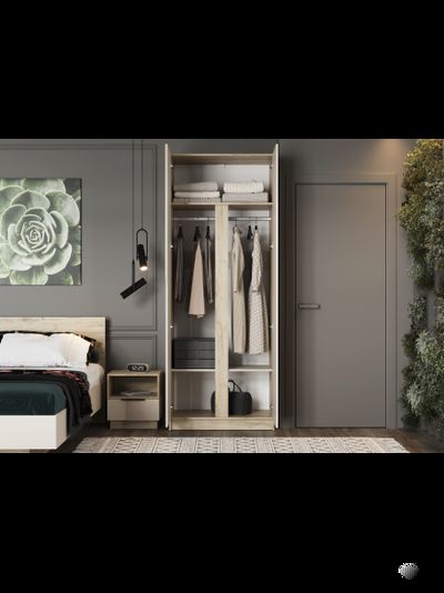 Лавена шкаф двухстворчатый ШК-002 Дуб Крафт Серый / Кашемир