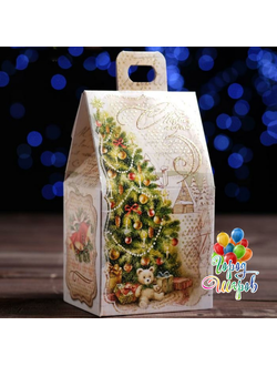 Коробка картонная "Домик с елкой", 9,1 х 7,0 х 15,7 см.