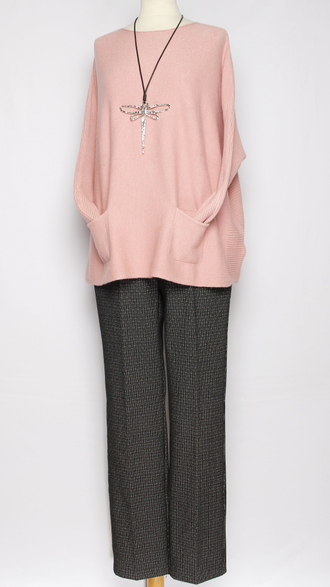 Джемпер кимоно "КАРМАНЫ" розовый, бежевый, хаки, шоколад, серый р.46-56