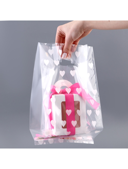 Пакет с вырубной ручкой "Сердечки", 17х33+17см ± 5% 60 мкм