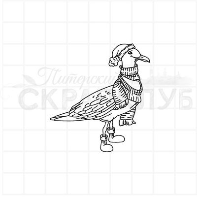 Штамп чайка в шарфе и шапочке