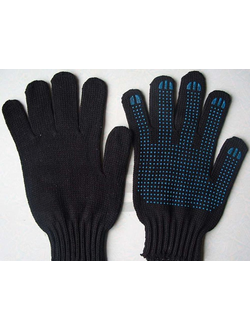 Перчатки вязанные Х/Б, 4 ниток + ПВХ (точки)