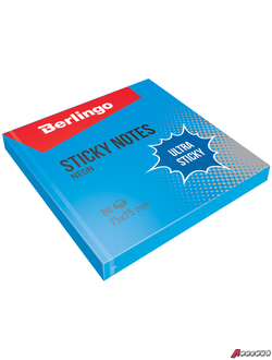 Самоклеящийся блок Berlingo "Ultra Sticky", 75*75мм, 80л, синий неон. LSn_39202